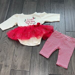 Infant Christmas onesie with red tulle tutu, and matching legging pants